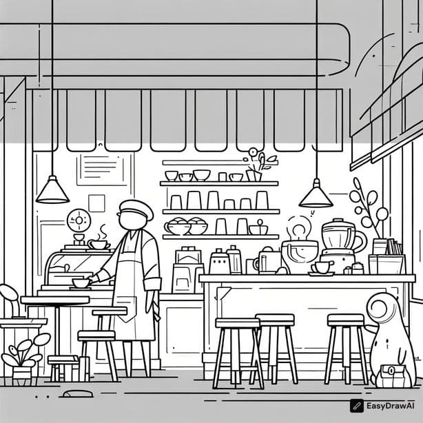 カフェ　宮崎駿風 coloring pages