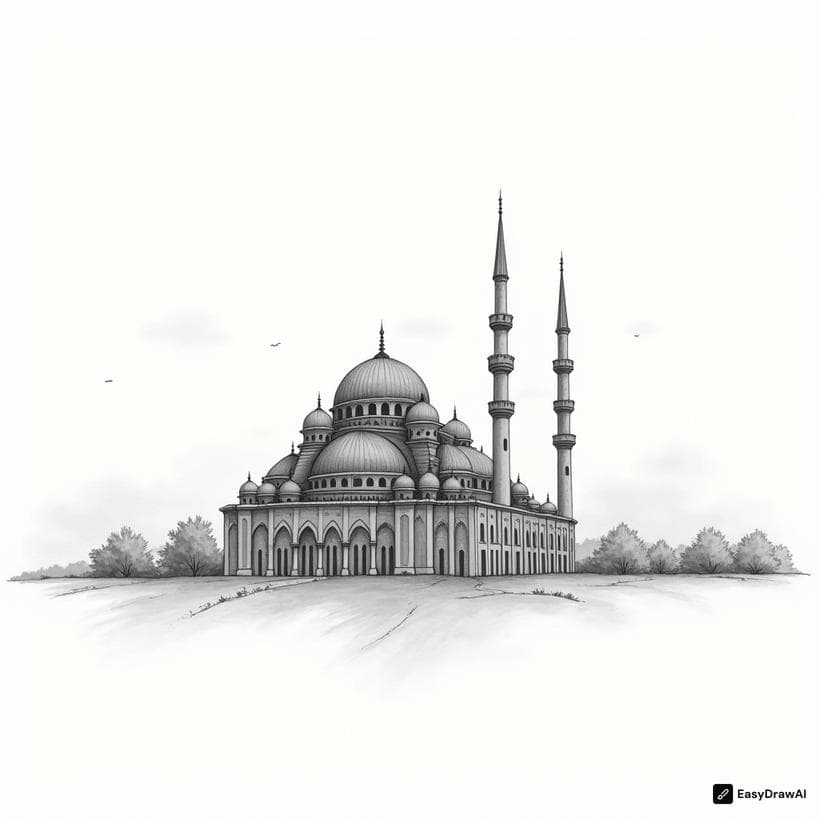 a mosque with intricate design and sunset coloring pages